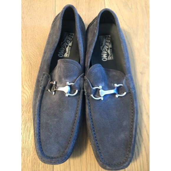 Ferragamo Suede Gray Loafer with Silver Hardware (Men\'s)